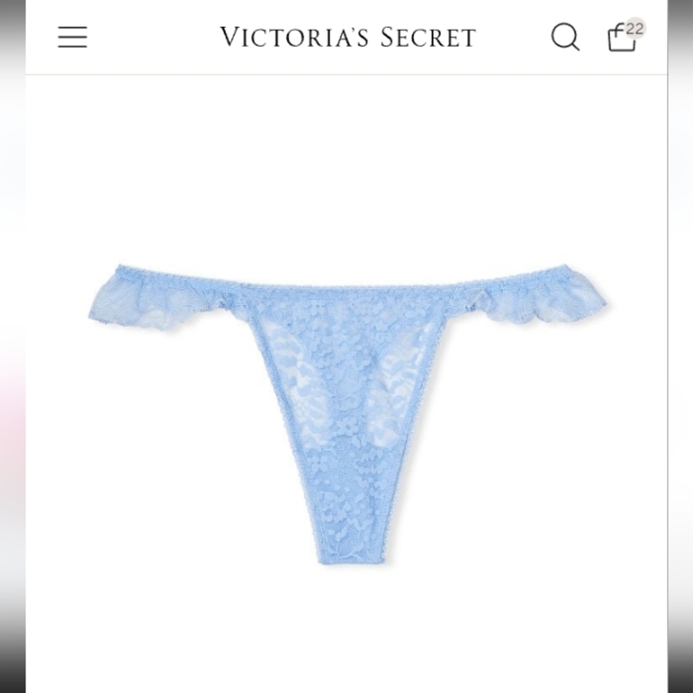 Victoria secret-Periwinkle Blue Floral Lace Ruffle Thong-XL